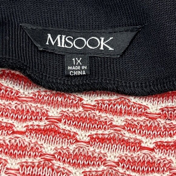 Misook 1X Sweater Blazer Zip Up Mixeid Pattern Striped Red White Artsy Office - Picture 8 of 9